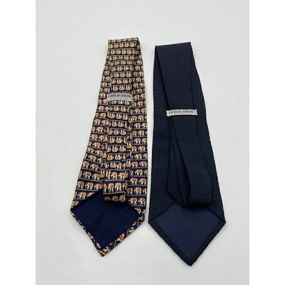Giorgio Armani Ties for Men Set of 2 Plain and Printed Navy Blue